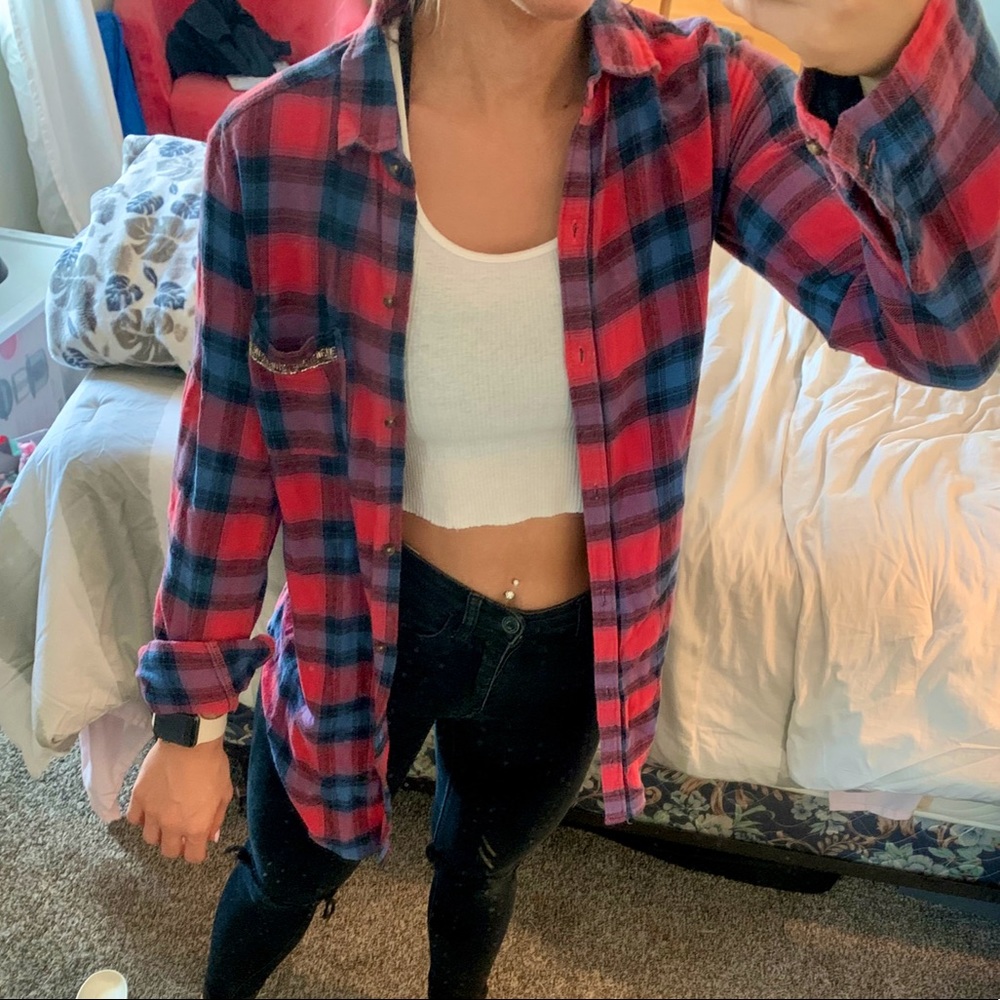 Red & Blue flannel with cute sequined detailing